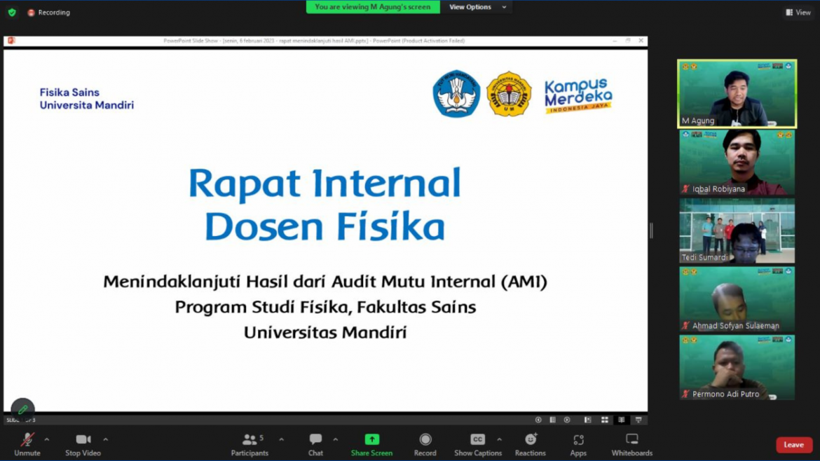 Rapat Internal Dosen Fisika Membahas Tindaklanjut Hasil Audit Mutu Internal oleh SPMI Universitas Mandiri