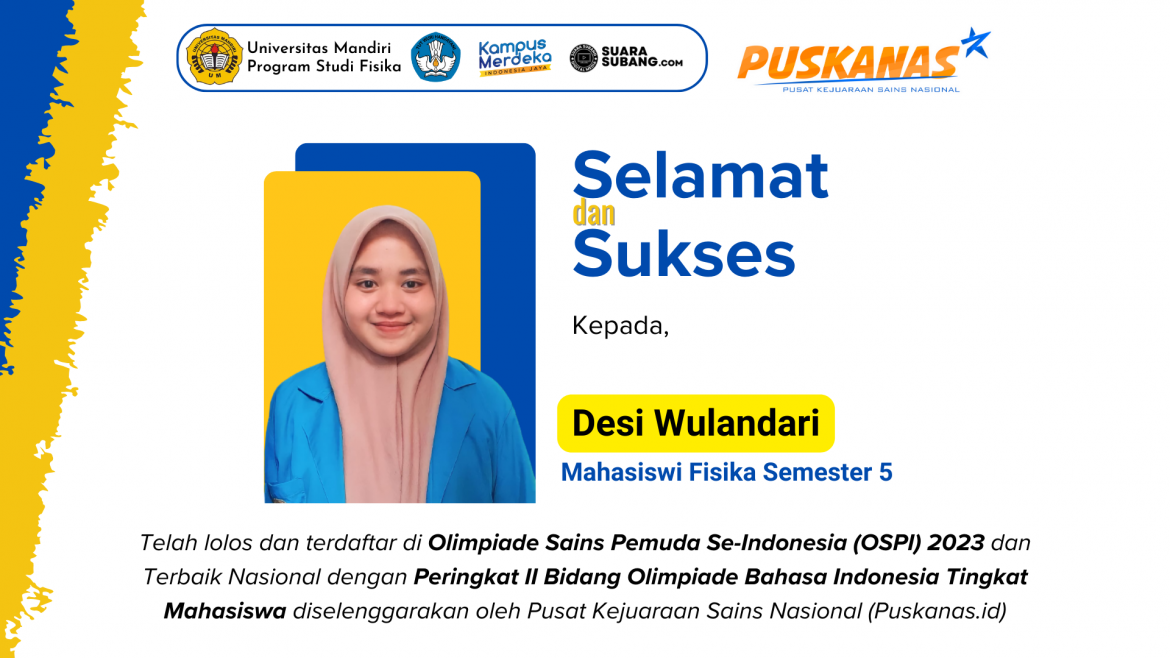 Mahasiswi Fisika Meraih Peringkat 2 Bidang Olimpiade Bahasa Indonesia Tingkat Mahasiswa di OSPI 2023